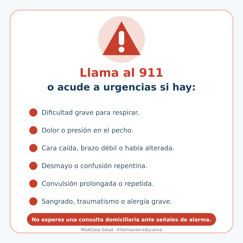 Señales de alarma para llamar al 911 o acudir a urgencias
